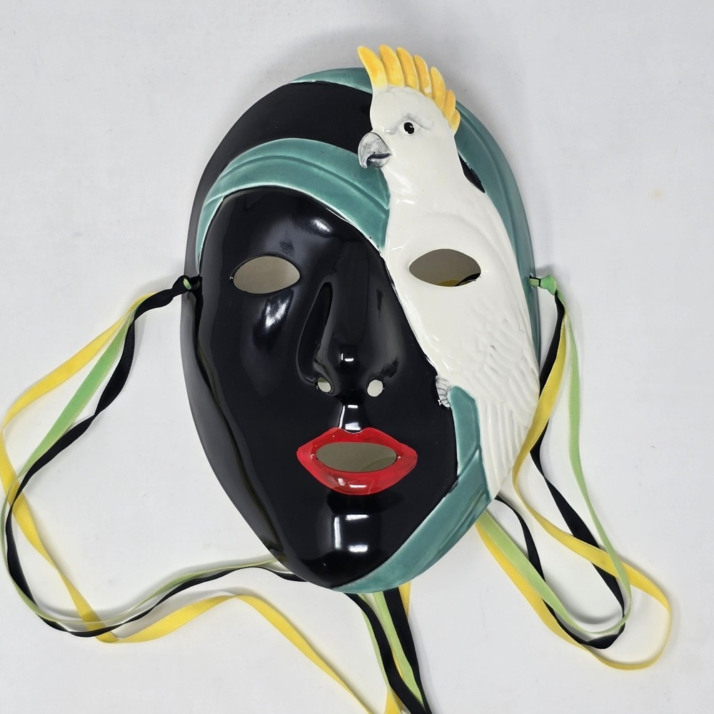 Vintage 1985 Vandor Pelzman Designs Ceramic Cockatoo Mask Japan 9 in READ
